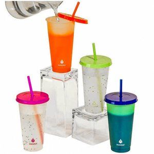 Manna Color Changing Confetti Plastic Reusable Tumblers 24oz Straw 12 pk NWT $29